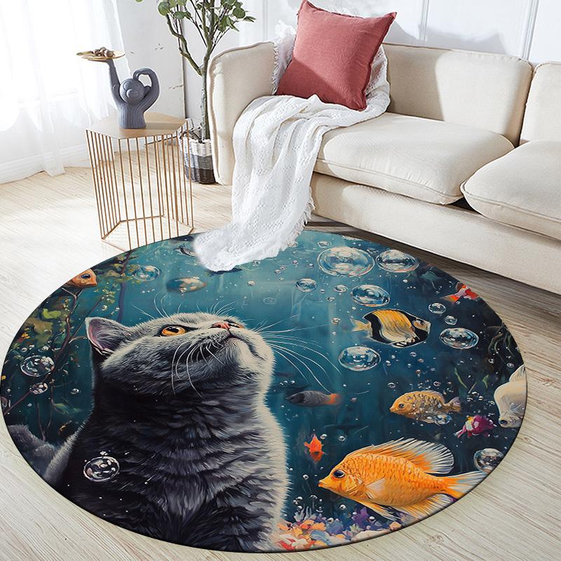 

Bubble Cat,Round Area Rug,Carpet Rug for Living Room Bedroom Sofa Playroom Decor,Non-slip Floor Mat 80cmx80cm