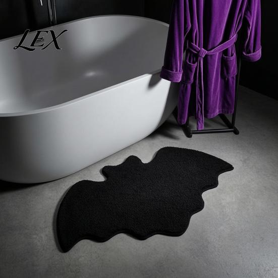 Halloween Floor Rug Spider Web Bath Mat, Gothic Bathroom Rug, Non-slip Indoor Outdoor Porch Black Bat for Home Entrance Bedroom Decor