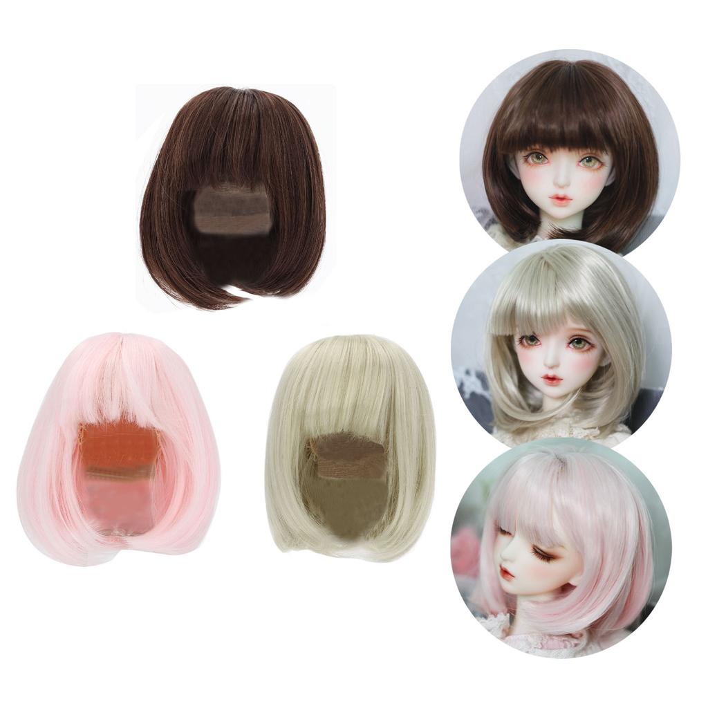 Doll Wig Straight Bang Shoulder Length Short Hair Soft Fiber Easy Cutting for 1/3 BJD