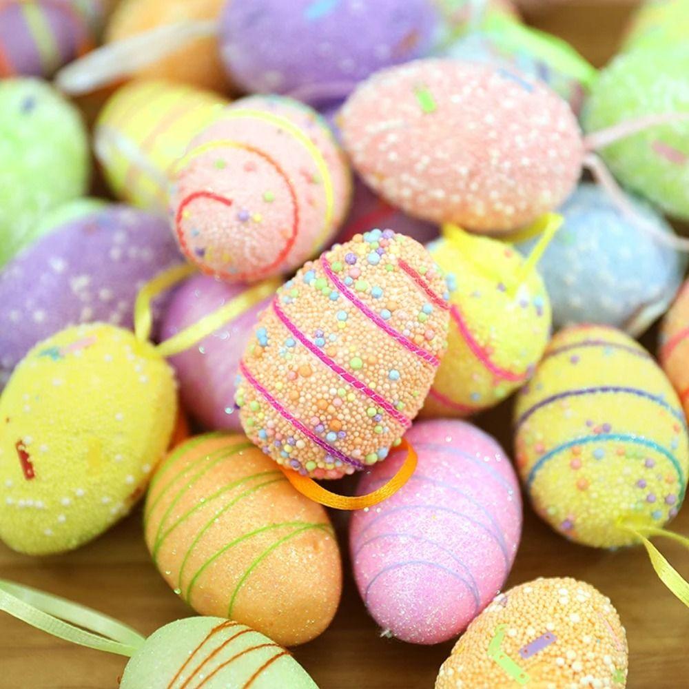 6Pcs Foam Material Easter Eggs Pendant Colorful Plastic Easter Festival Decoration  Wedding Decor