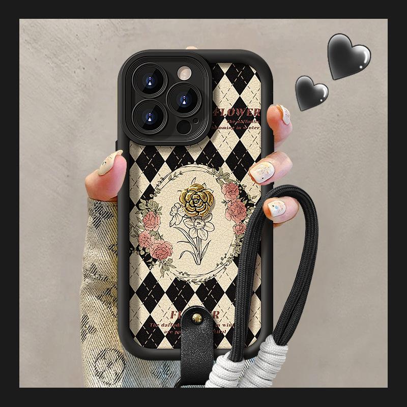 Camellia Doll Lanyard Suitable for Apple 16 Mobile Phone Case Iphone15PRO High-end Lambskin 14plus