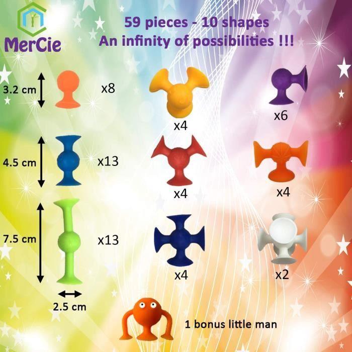 Jeu De Construction Éducatif Et Créatif | 59 Pcs: Ventouses Avec 10 Formes Différentes + Boite De Rangement Solide| Idéal Pour Bain