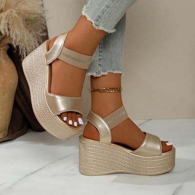 Aphixta Wedge Sandals Peep Toe Elastic Band Shoes Woman Platform 9cm Golden Summer Super High Heel Shoes Female Sandal