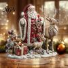 Retro Xmas Fairy Tale Scene Christmas Santa Claus Ornament, Reindeer Acrylic Decoration, Indoor Holiday Ornament Display Double Sided Desktop