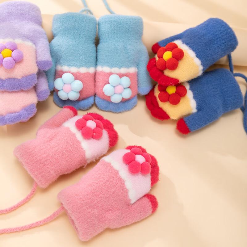 Kids  Cartoon Knitted Winter Gloves with Lanyard