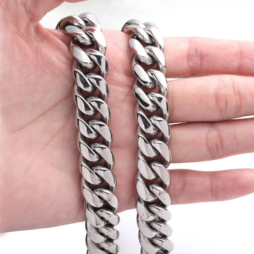 6-18mm Heavy Women Mens Miami Cuban Link Chain Silvery Stainless Steel Necklace