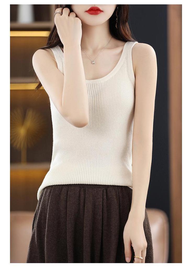 2023 Women's Fashionable Round Neck Pure Wool Sleeveless Knitted Vest Top