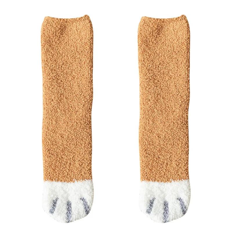 6 Pairs Autumn Winter Coral Velvet Socks Cute Cat Claw Socks For Women Girls Middle Tube Thickened Sleep Socks Home Floor Socks