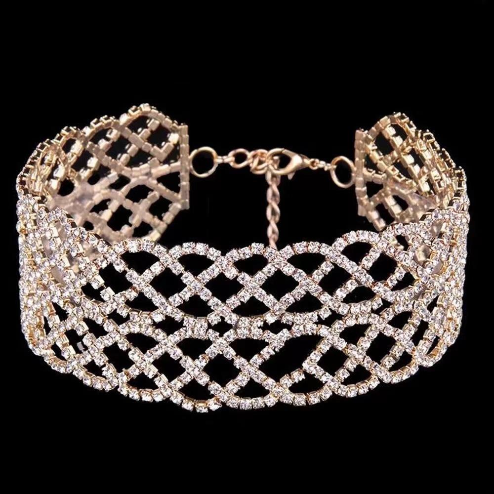 European And American Popular Jewelry, Hollow Full Diamond Multi-Layer Neck Chain, Fashionable Versatile Shiny Rhinestone Collarbone Chain Necklace