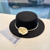 Rose flower strap flat top woolen top hat female autumn and winter warm sweet cute fashion versatile performance flat top hat