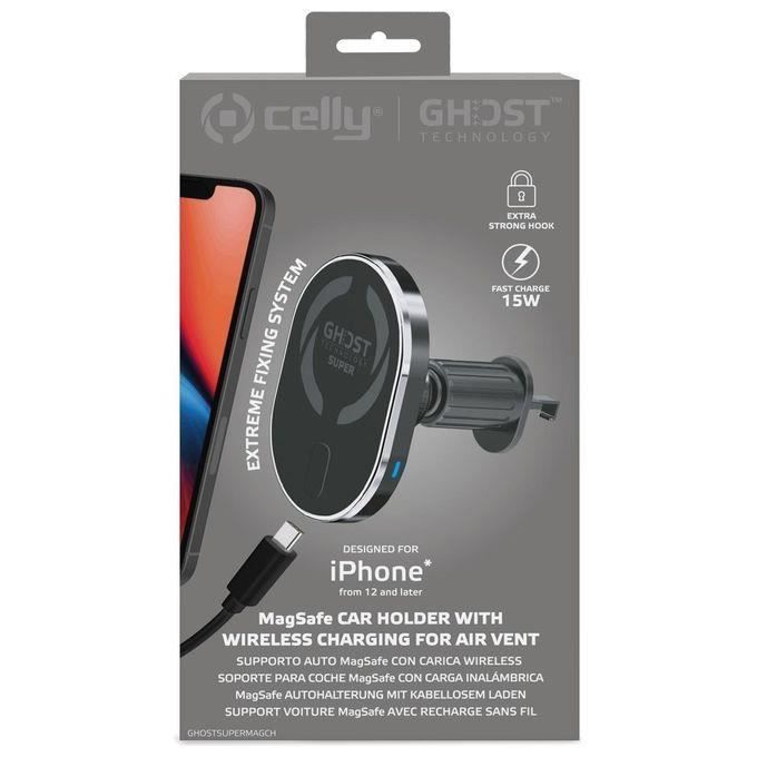 Držák na mobil - celly - ghost supermag uhlík - černý - plast - auto