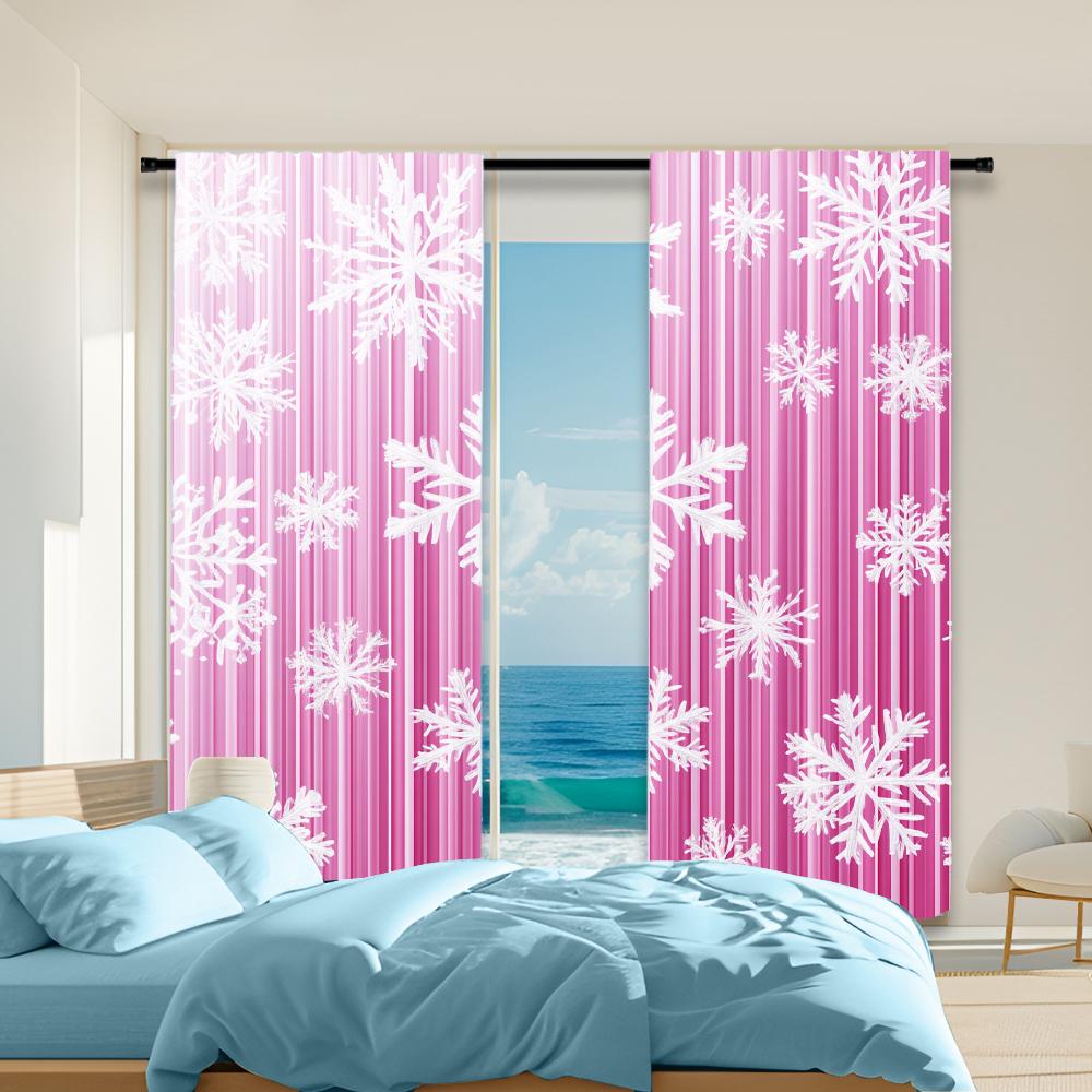 

2Pcs Festive Christmas Pink Curtains Snowflake Pattern Curtains For Bedroom Office Kitchen Living Room And Study Perfect For 29x65in(75x166cm)