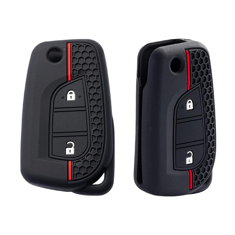 Silicone Rubber Car Key Cover Case Shell Set Protector Fob For Toyota Aygo Yaris Highlander Camry Rav4 2 Button Key Holder
