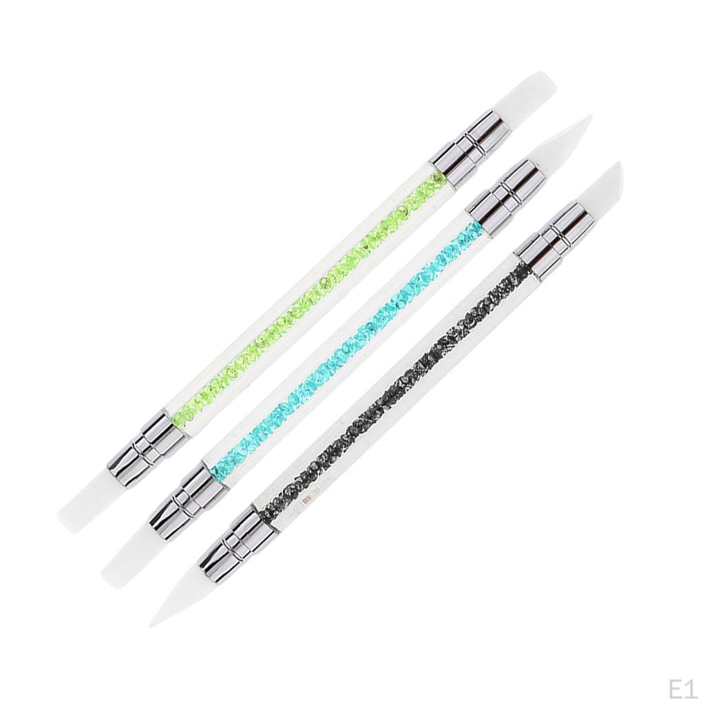 3Pcs Silicone Brushes Acrylic Polish Dotting Painting Drawing Manicure Tools