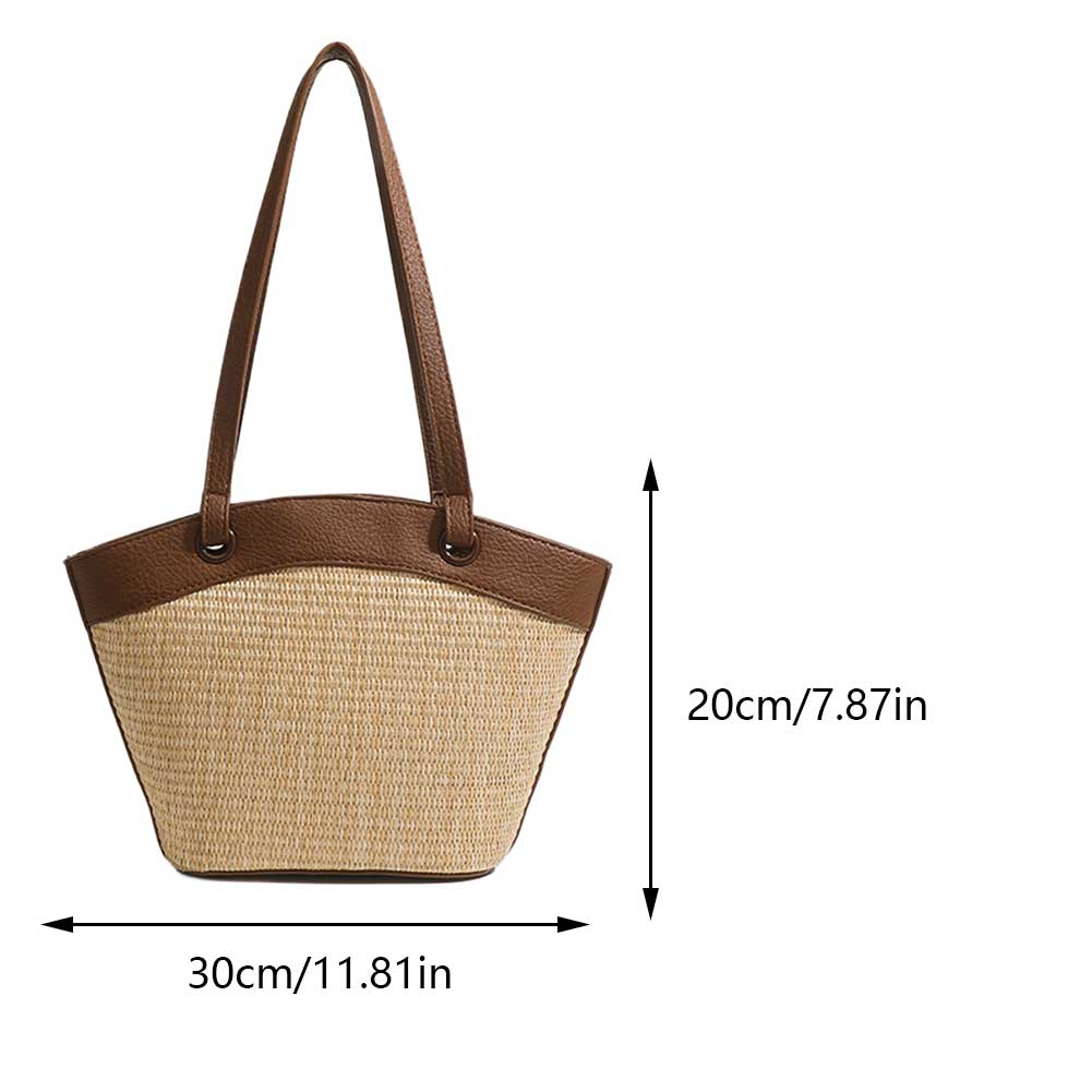

Women Handmade Straw Woven Tote Handbag Large Capacity Weaving Shoulder Bag Braided Beach Top-Handle Bags Patchwork Armpit Bag коричневий