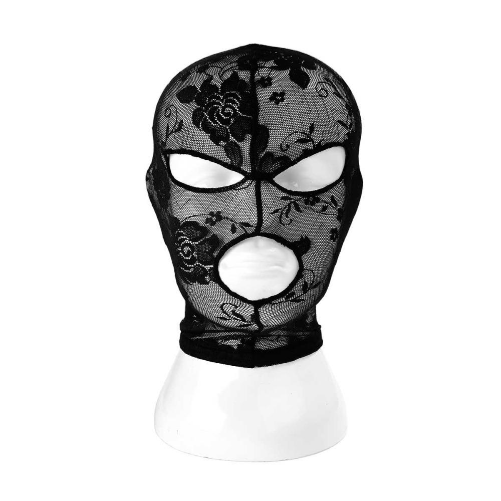 Sexy Black Lace Mask See-through Full Face Hood Fashion Cosplay Headgear  Parties