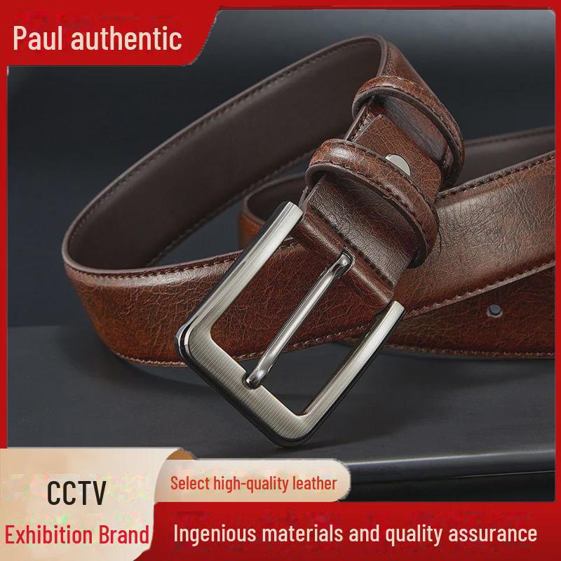 Qingqi Paul Herren Echtleder Gürtel mit Dornschließe - Vielseitiges Business Casual Rindsleder für alle Altersgruppen