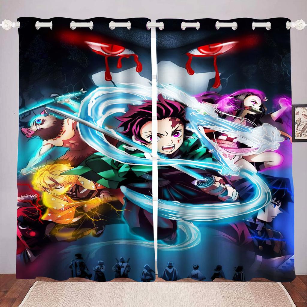 Anime Zasłony do Salonu Sypialni Do Salonu Perforowane Pyłoszczelne Zaciemniające Draperie Szafka Kuchenna Wystrój Domu