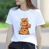 Cute Cat Cartoon Printed Short Sleeved Round Neck Womens Tshirt for Spring and Summer Versatile Womens Tshirt