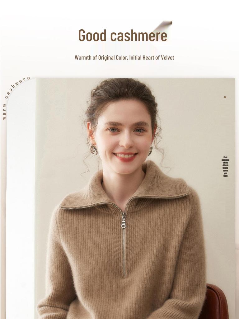 Women's Ribbed Knit Cashmere Lapel Half-Zip Sweater - Thick, Warm, Versatile, Loose Fit (2025)