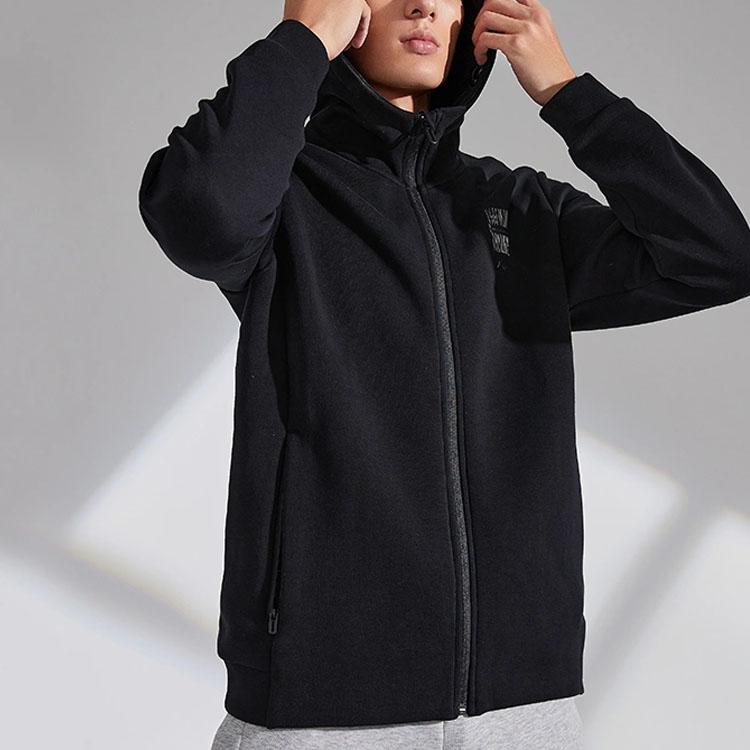 Li-Ning Pure Color Zip-Up Hoodie Men Tops Black AWDT113-1
