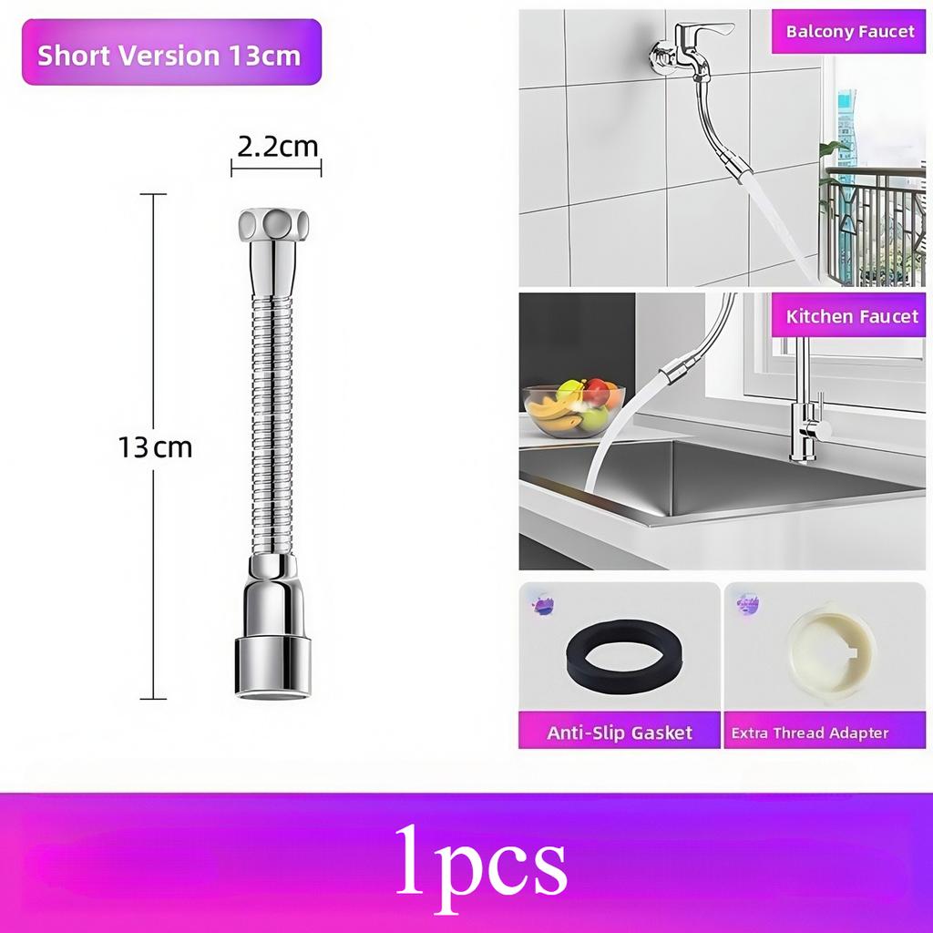 13-50cm Universal Faucet Extender Stainless Steel 360° Rotation Kitchen Bathroom Sink Anti-Splash Nozzle Aerator Extension Hose