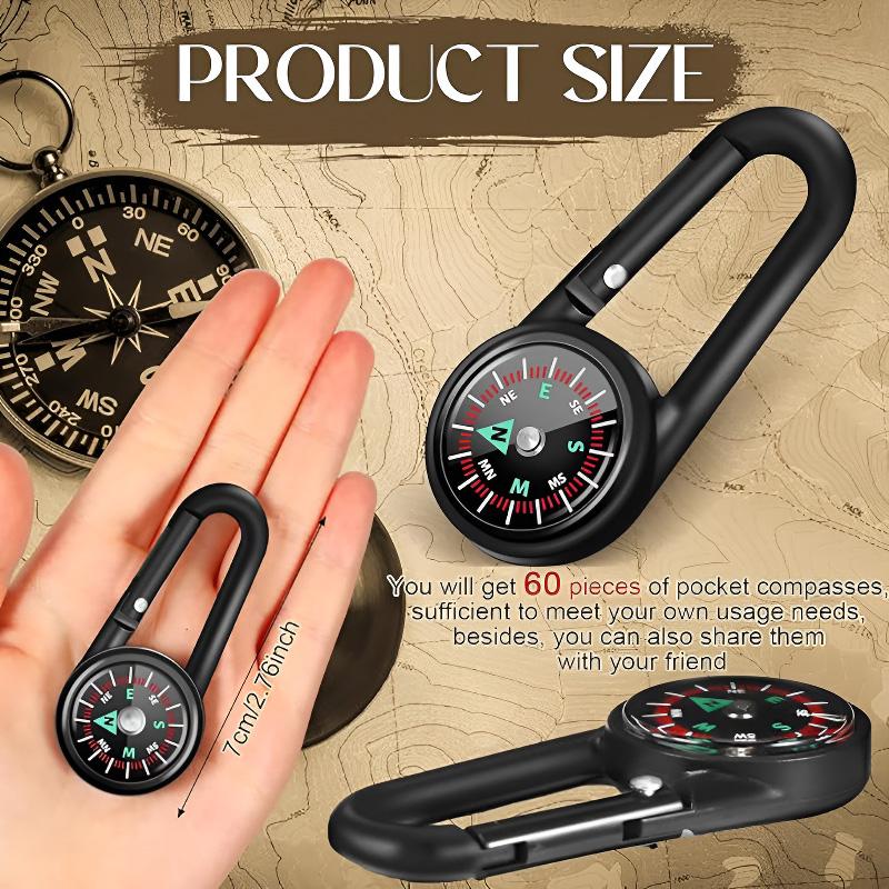 1 Pc Outdoor Multifunctional Hiking Metal Carabiner Compass Thermometer Keychain Metal Carabiner Keychain