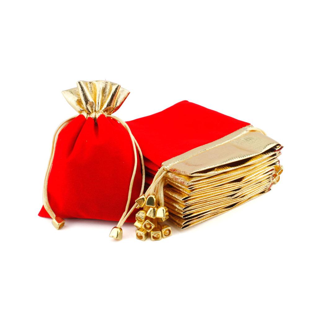 10/50/100PCS Exquisite and Elegant Red Velvet Bag Gift Drawstring Pocket Bag Wedding Candy Jewlery Bag Christmas Gift Bags