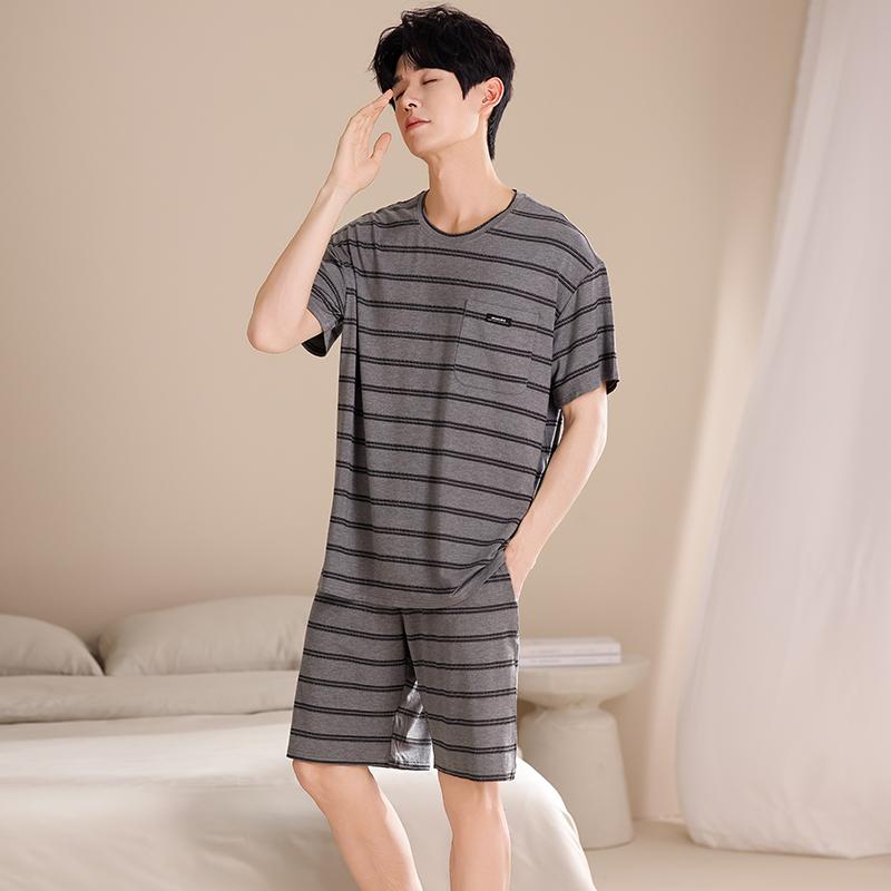 

Летняя пижама из МОДАЛ-ХЛОПКА для мужчин, трикотажные пижамные комплекты, ночная одежда для больших мальчиков, пижамы, ночные костюмы, пижамы, домашняя одежда с цветными блоками L