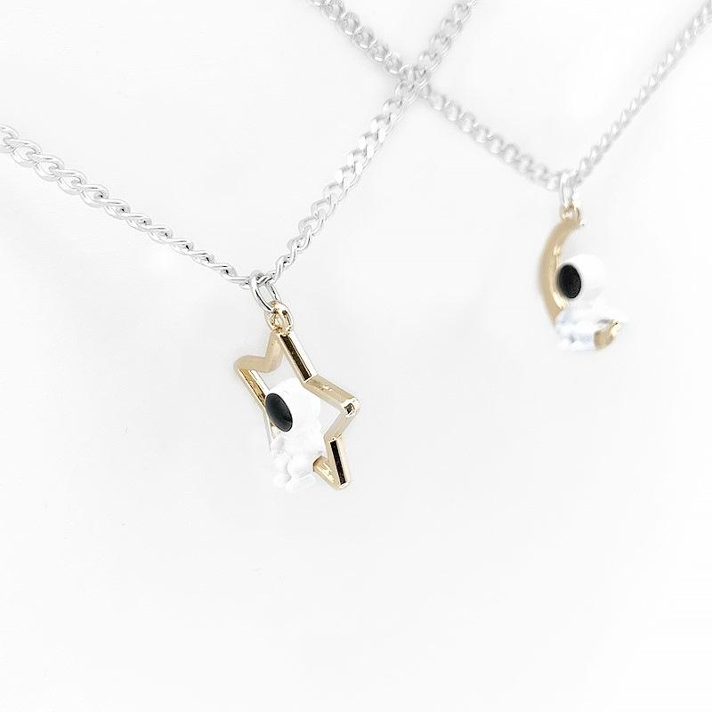 Fashion Moon Star Crystal Spaceman Pendant Necklaces for Women Men Jewelry Couple Astronaut Jewellery Lovers Gift Link Chain