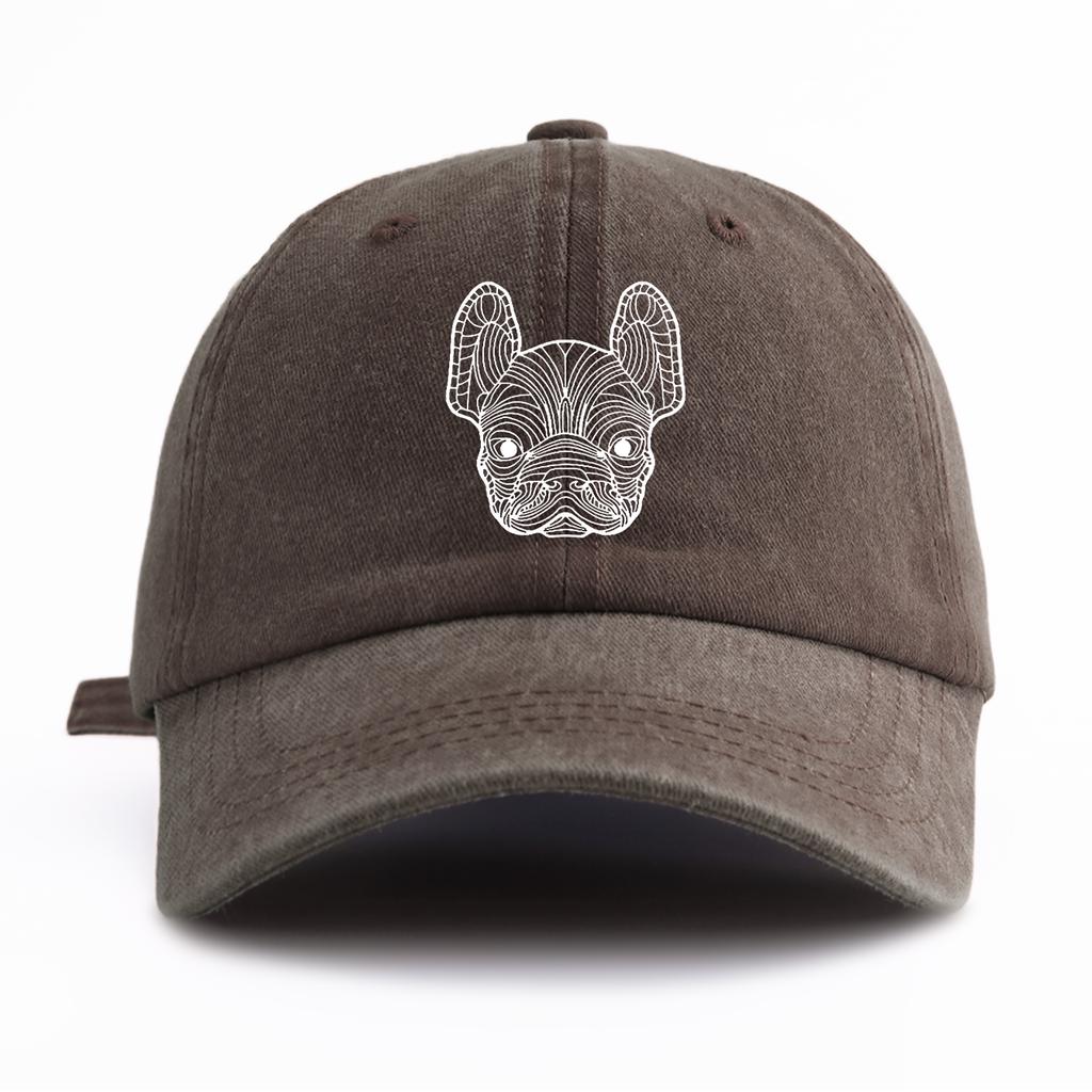1pc Line Frenchie Print Washed Baseball Cap for Adults, Minimalist Retro Style Casual Soft Adjustable Dad Hat, Perfect As Gift