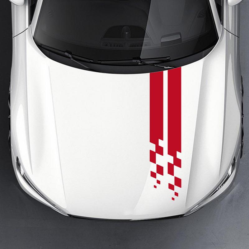 2PCS Universal Hood Sports Long Striped Plaid Car Stickers Auto Cover Scratches Vinyl Waterproof Decals Tuning Car Accessories
