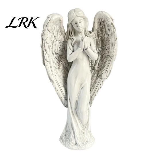 Retro Angel Garden Decoration Winged Statue, Resin Praying Figurine, Elegant Healing Courtyard Ornament Sitting Sculpture for Outdoor Indoor