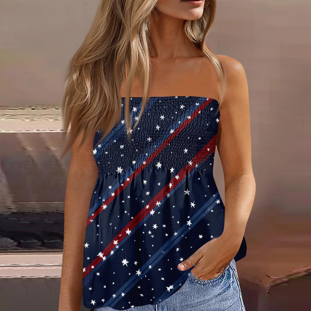 Summer Tube Tops For Women,Cute Sexy Off Shoulder Print Sleeveless T-Shirt