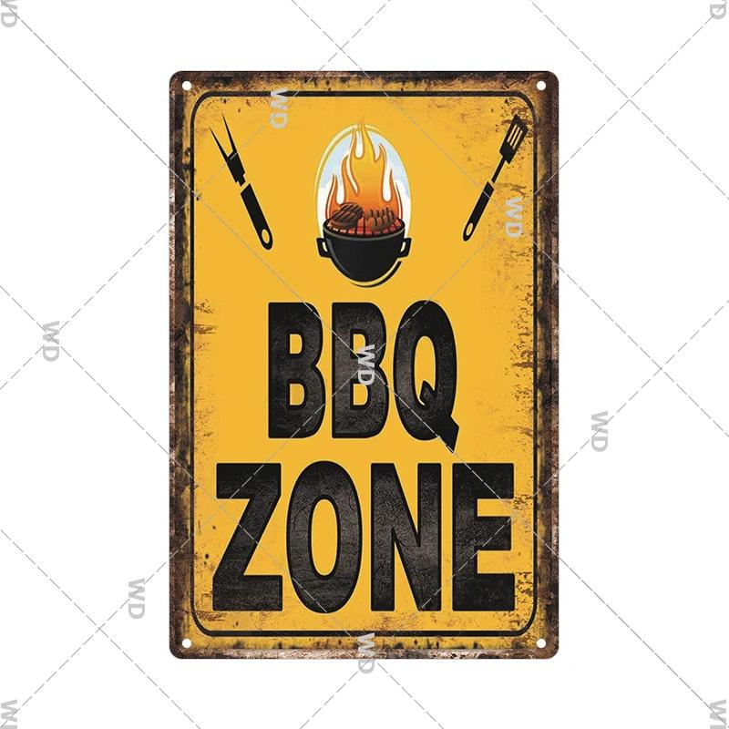 Dad's BBQ Party Metal Tin Plaque Retro Tin Signs Barbecue Rules Slogan Plate Vintage Grill Poster Yard Garden Kitchen Wall Decor