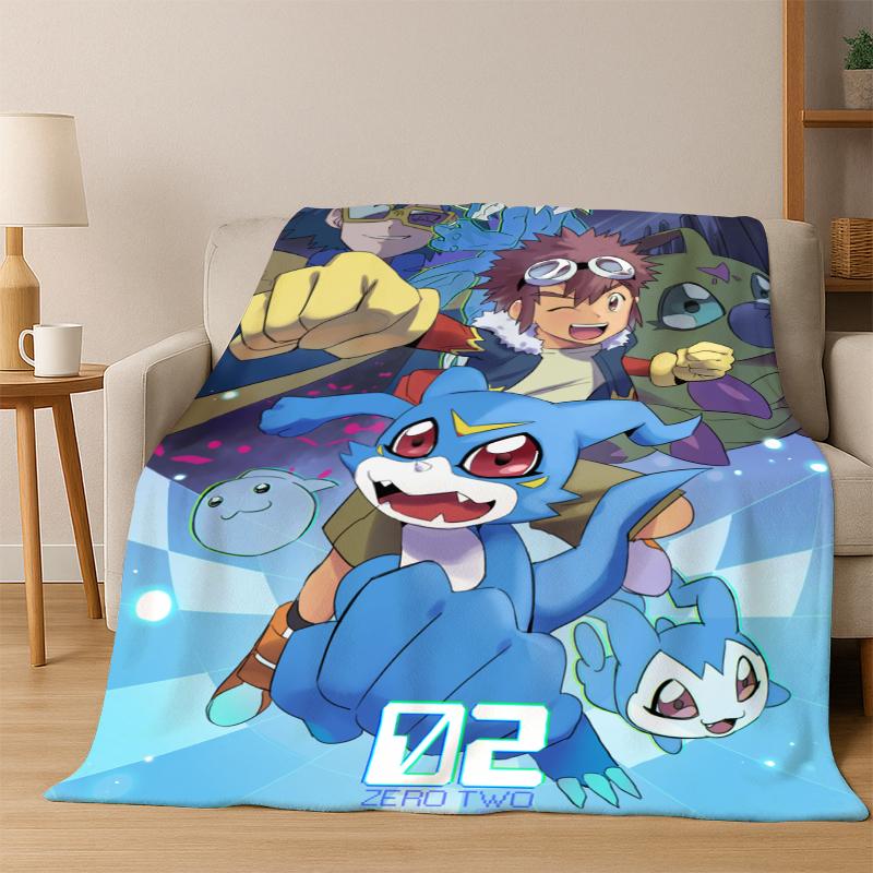 3D Digimon Adventure Angewomon Agumon Cartoon Flannel Blanket Soft Warm Blanket Throw Blanket for Bedroom Living Room Bed