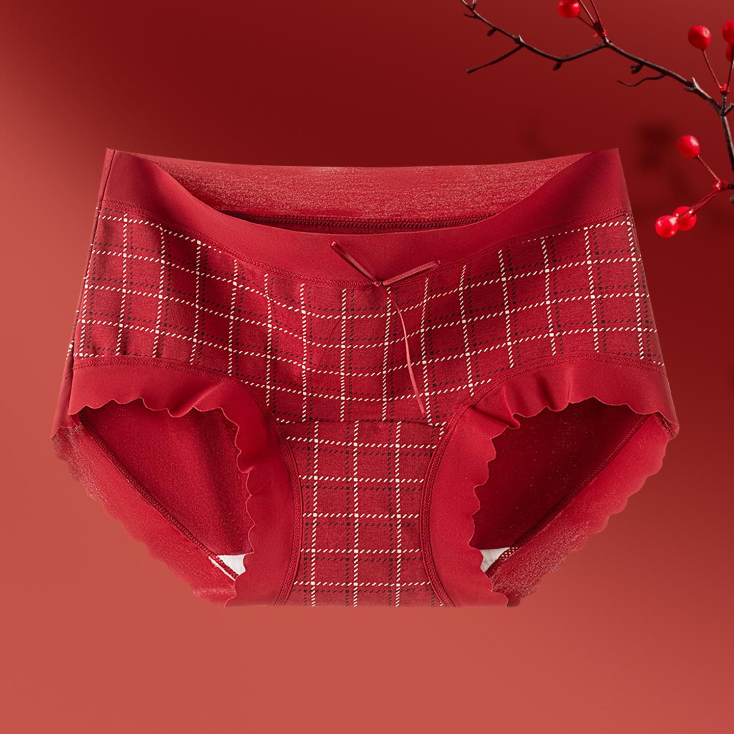 

Женские осенне-зимние Фестивальные Красные Хлопковые Дышащие Трусы-Слипы Без Швов на Талии M