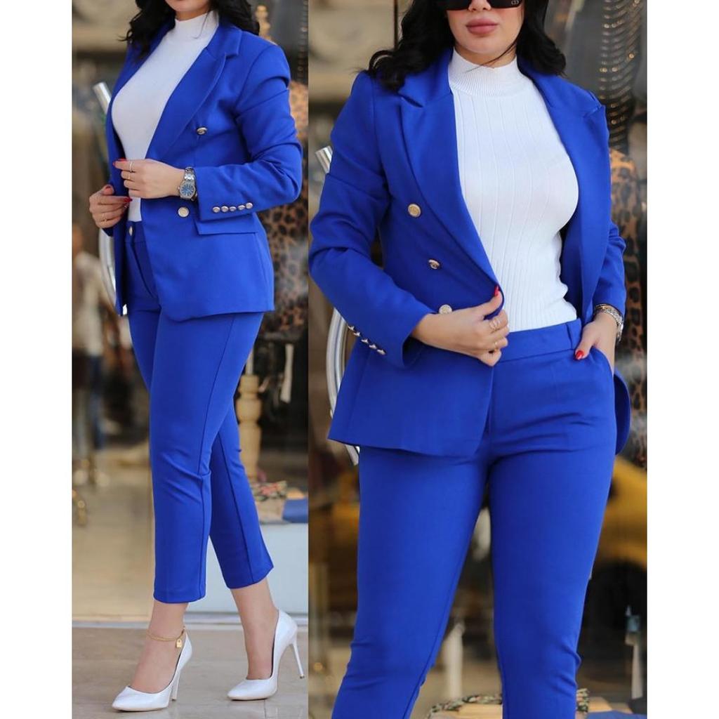 Women's Casual Stylish Two-Piece Suit Set - Elegant Office Blazer & Pants for Commuting, Modern Workwear