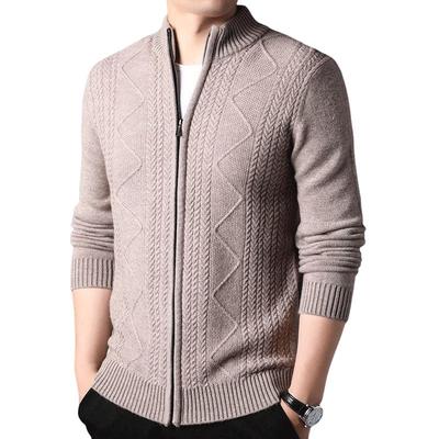 Men's 100% Pure Wool Thickened Stand Collar Zipper Cardigan