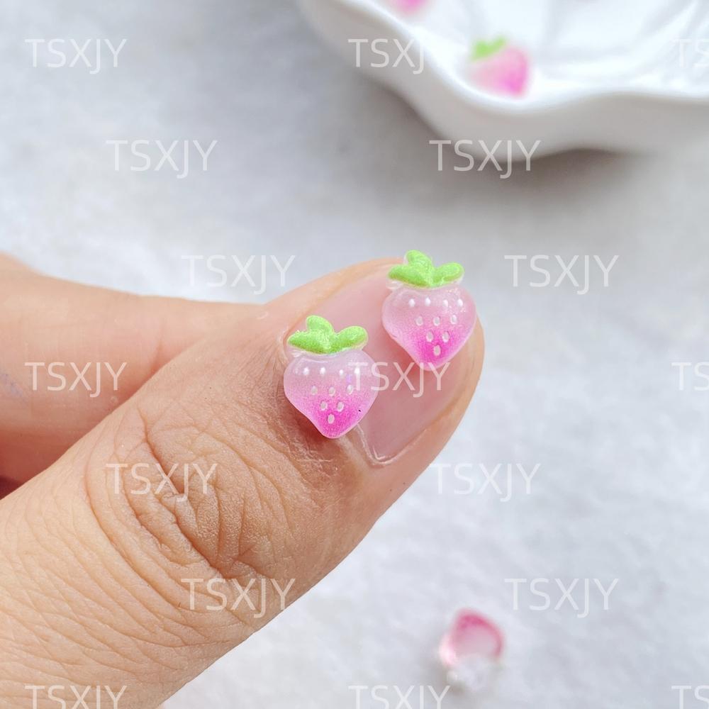 50pcs Pink 3D Strawberry Cute Nail Charms Flatback Resin Rhinestone Gems Red Strawberry Designs Nail Decoration Jewelry