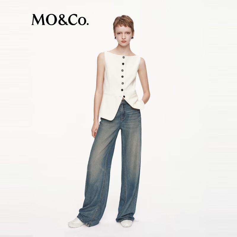 MO&Co. Tencel-Blend Distressed Straight-Leg Jeans