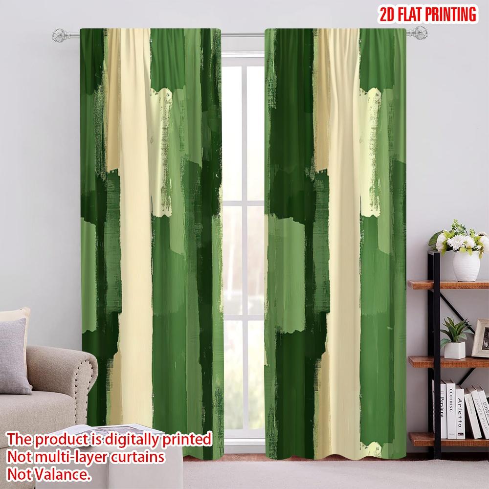

2D flat printing 2pcs Drapes Green Striped Blackout Polyester Party Decorations Applies to Home Decor 140.00×240.00 cm 2pcs