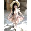 Sweet Spice Girl Blue Floral Suspender Dress Women's Summer Beauty Fluffy Short Skirt Small Flying Sleeves Waist Cake Skirt