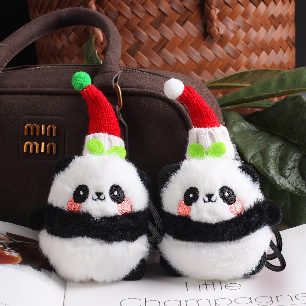Cute Panda Plush Keychain Ornament - Cartoon Bag Doll Pendant with Rose Decoration