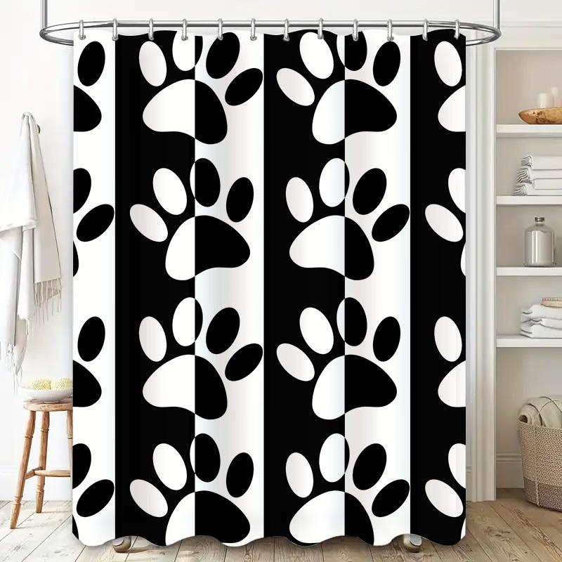 Black and White Paw Print Shower Curtain Set: Modern Decorative Shower Curtains with Ring for Bathroom (Set of 1) Size 72 x 84