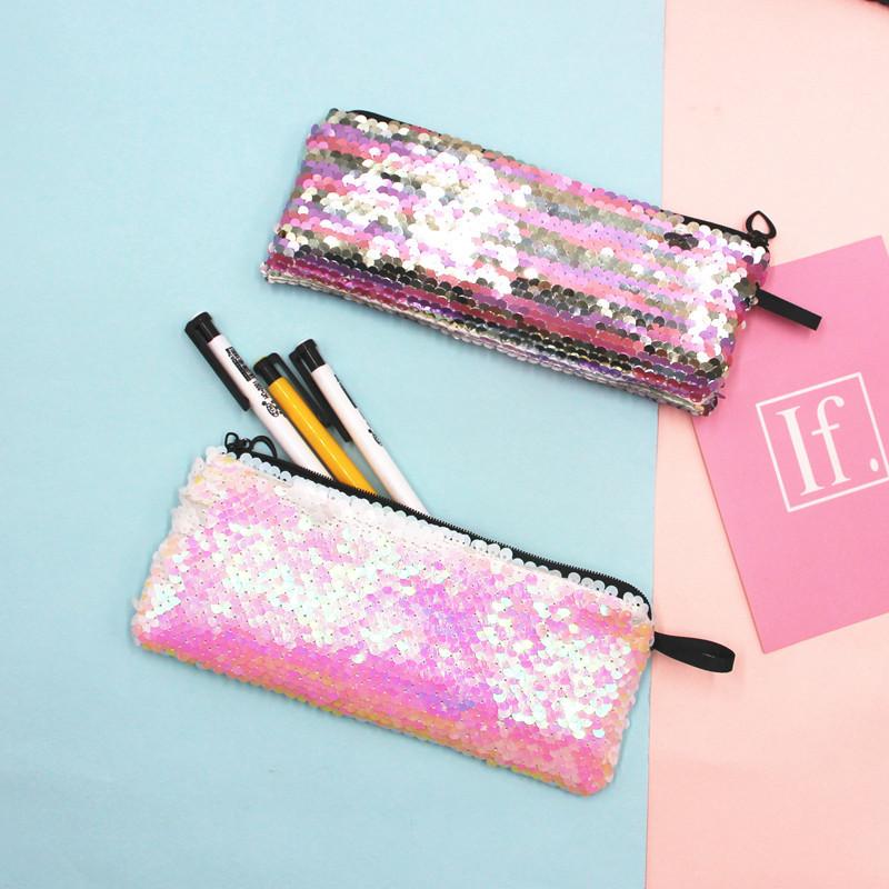 Glitter Two Mermaid Tone Pencil Case Earphone Data Cable Organizer Bag Students
