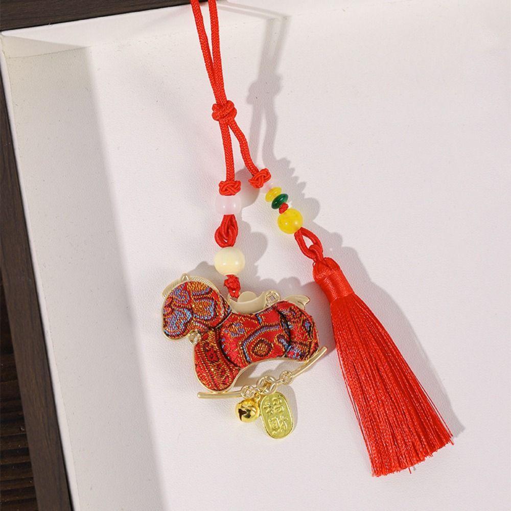 Satin Pony Embroidered Pendant Chinese Style Car Hanging Ornaments  Zodiac Year Gift