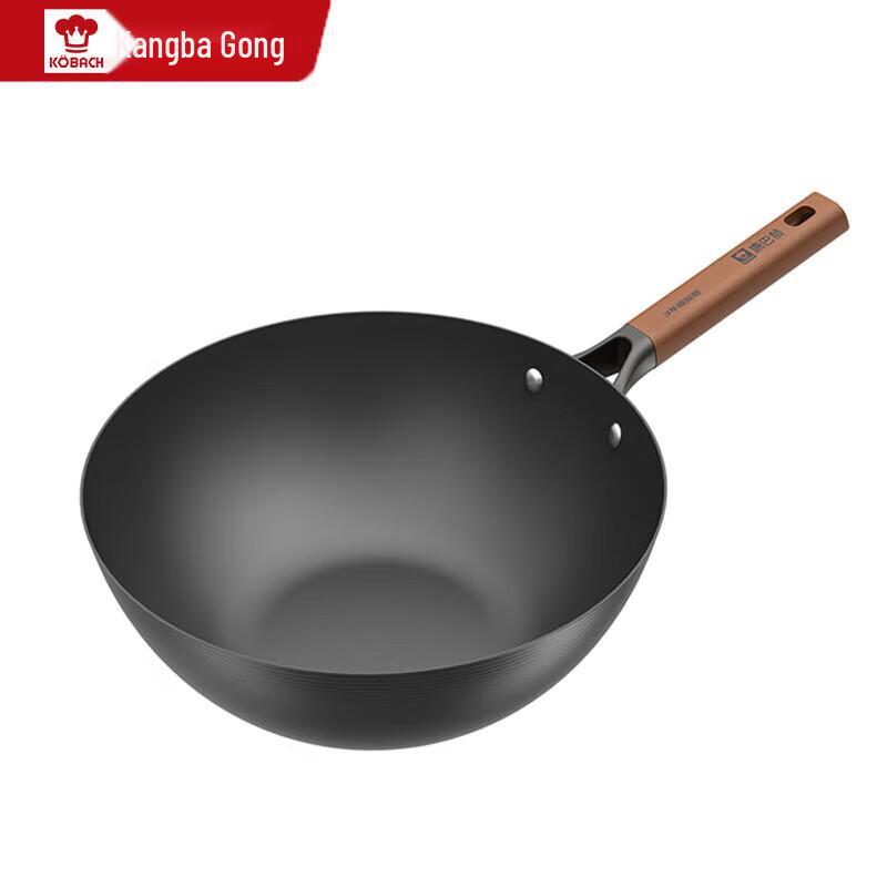 KOBACH 32cm Deep Nitrided Iron Flat-Bottom Wok