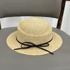 French bow concave top straw hat women's new straw hat summer flat brim beach seaside vacation sun hat