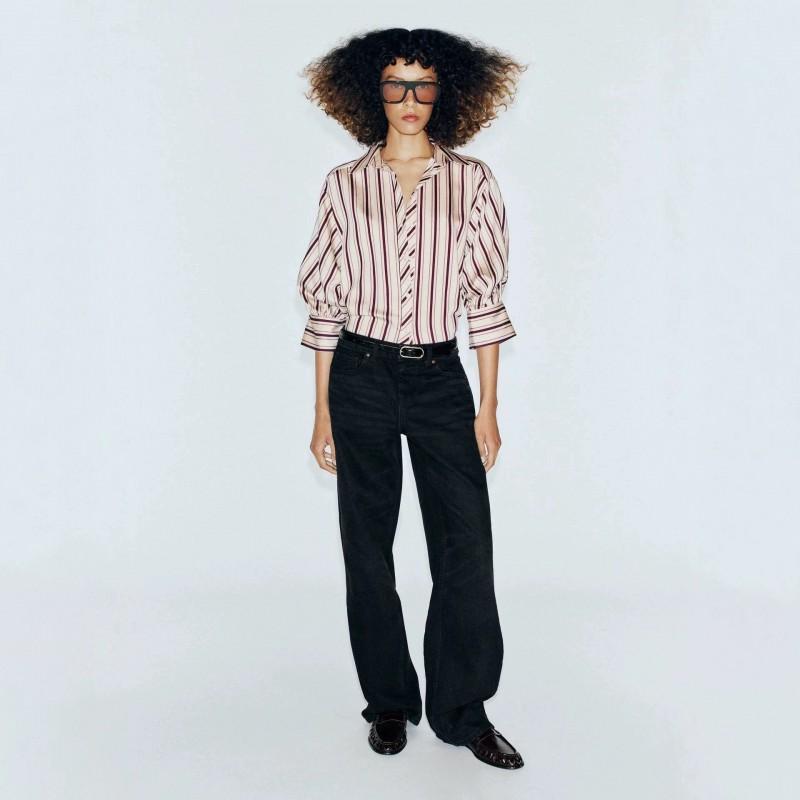 Womens Striped Shirt Turn-down Collar Adjustable Sleeve Length Casual Long Blouse